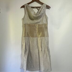 Adrianna Papell silver gold Metallic Sleeveless drape Cocktail Dress Size 8